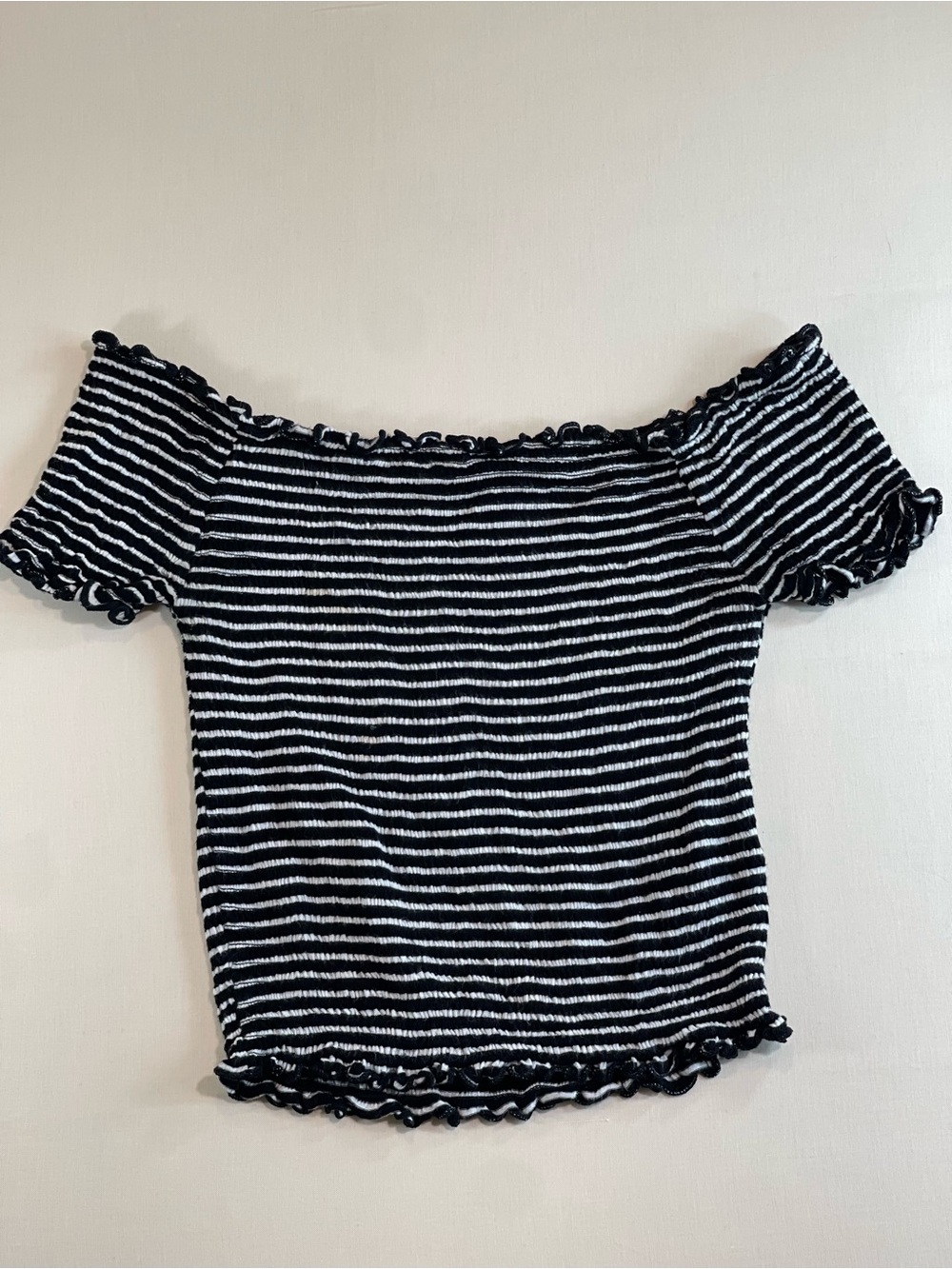 Heart Hips Black & White Striped Off-Shoulder Crop Top